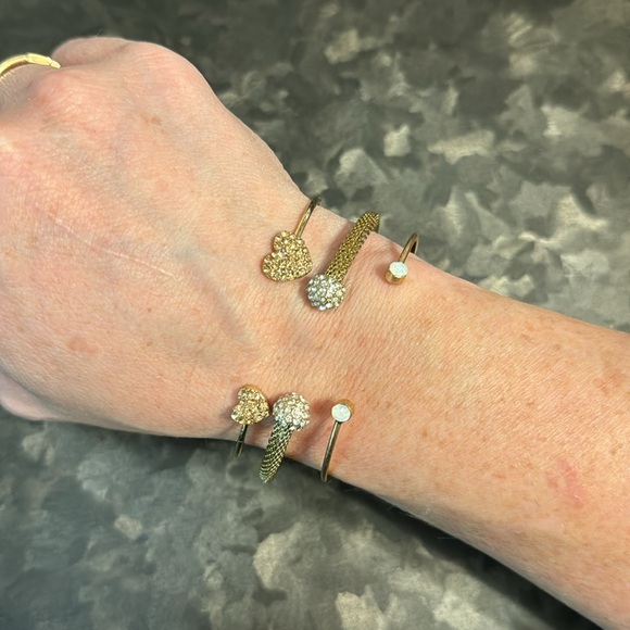 3pc Gold Tone Open Rhinestone Crystal Heart Bracelets Trio - Picture 2 of 3